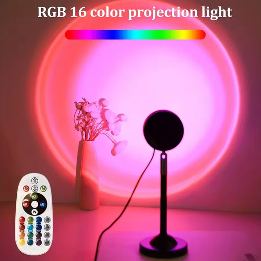 RGB 16 color projection light with remote control in a room setting.